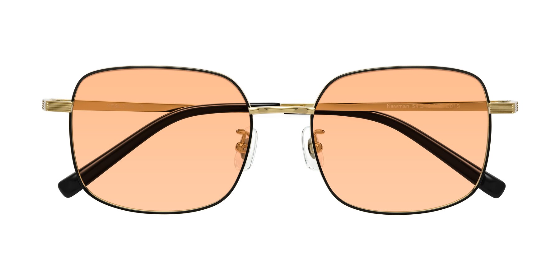 Folded Front of Newman in Black-Gold with Light Orange Tinted Lenses