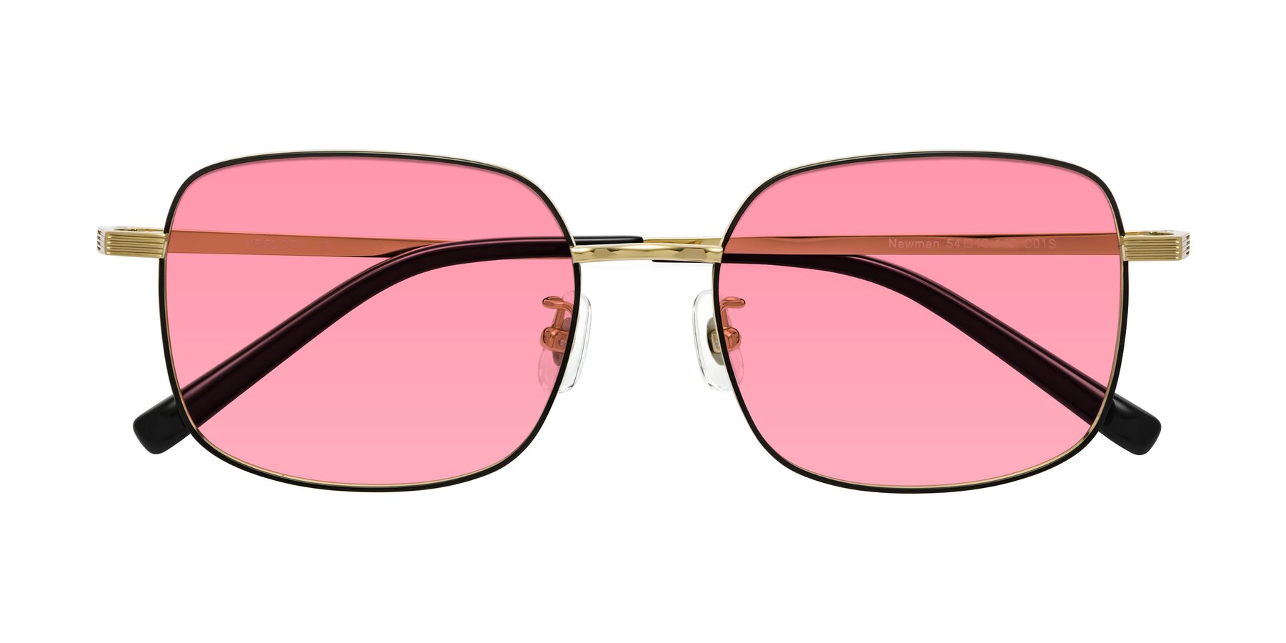 Folded Front of Newman in Black-Gold with Pink Tinted Lenses