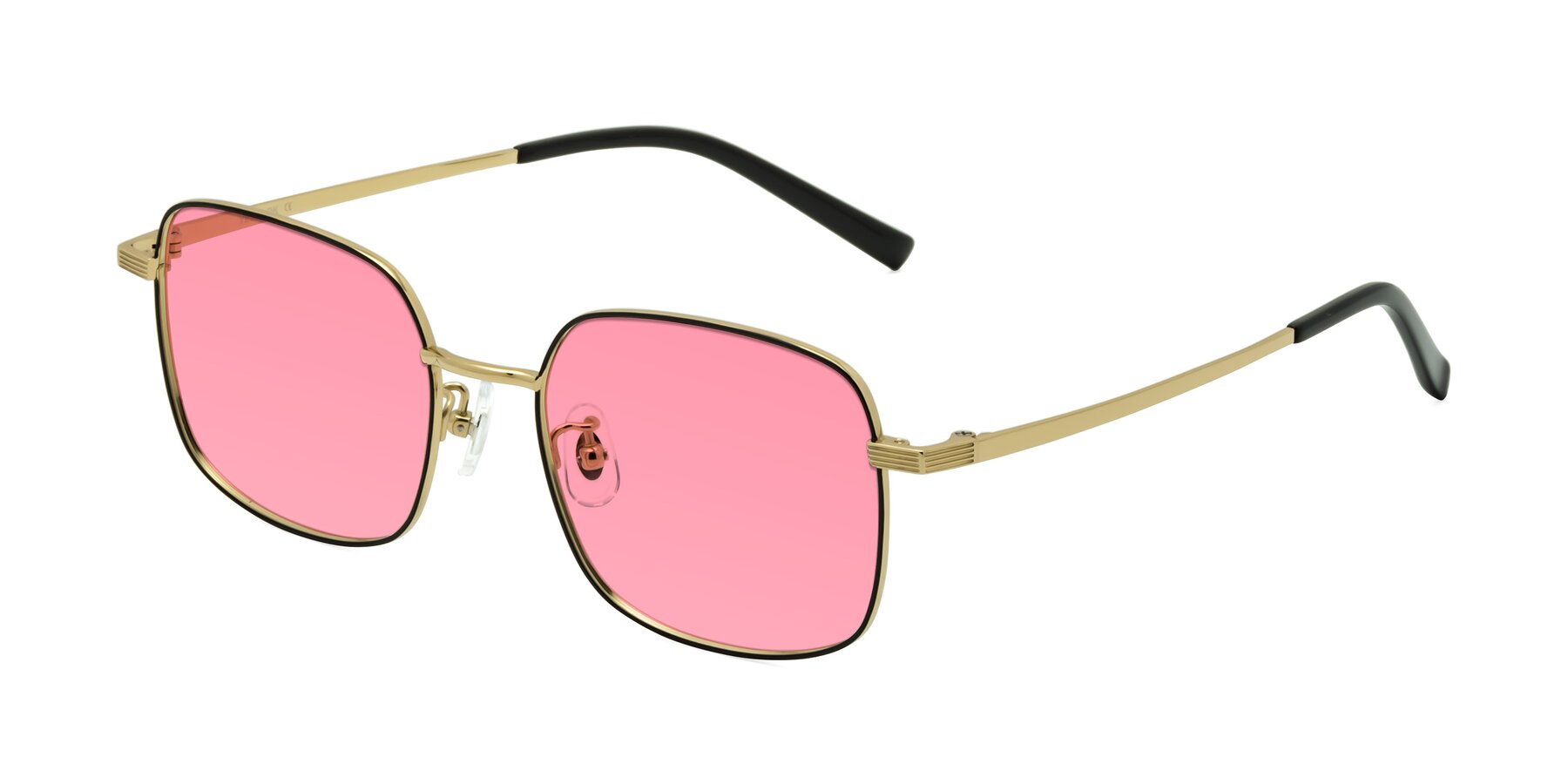 Angle of Newman in Black-Gold with Pink Tinted Lenses