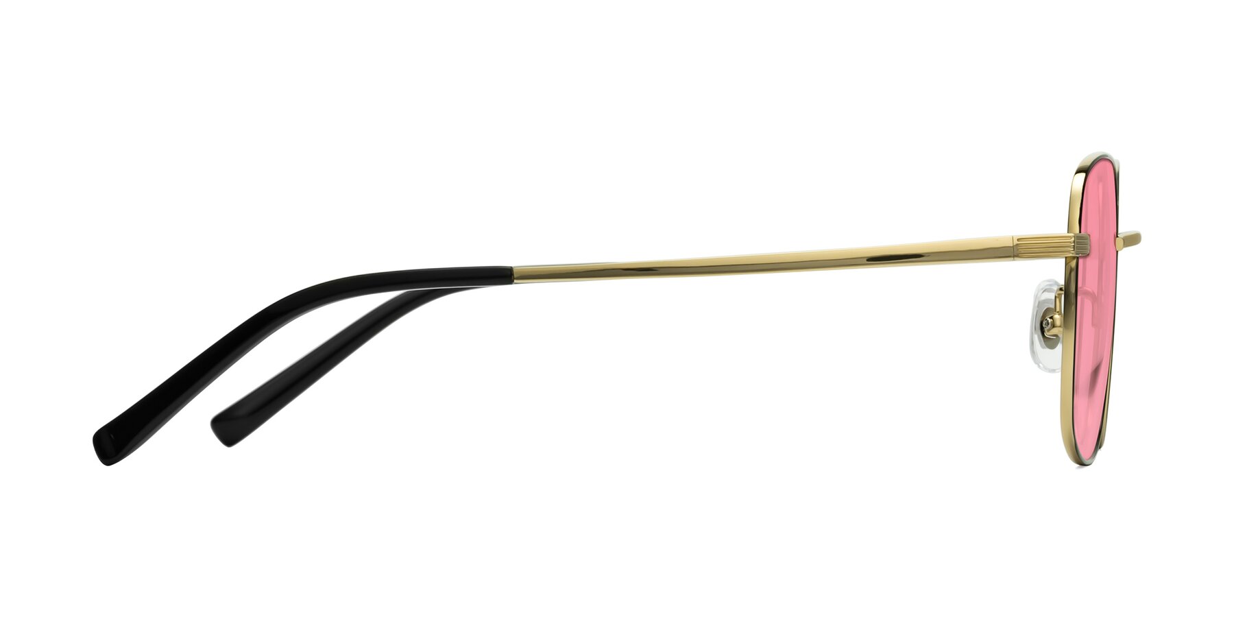 Side of Newman in Black-Gold with Pink Tinted Lenses