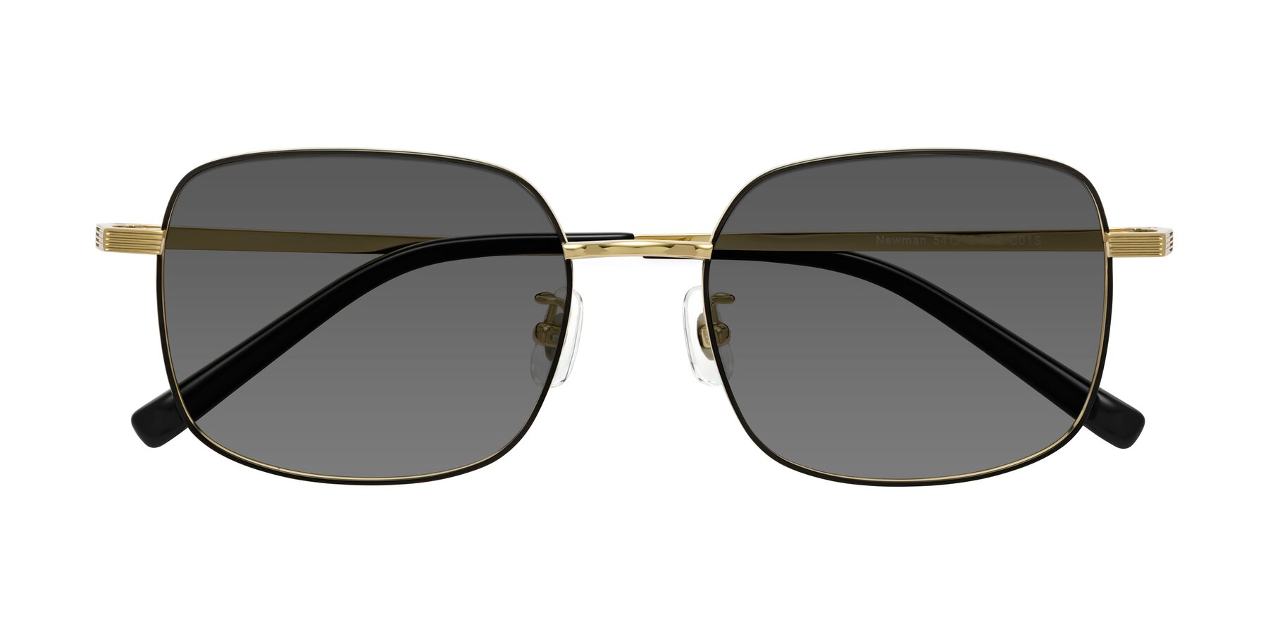 Folded Front of Newman in Black-Gold with Medium Gray Tinted Lenses