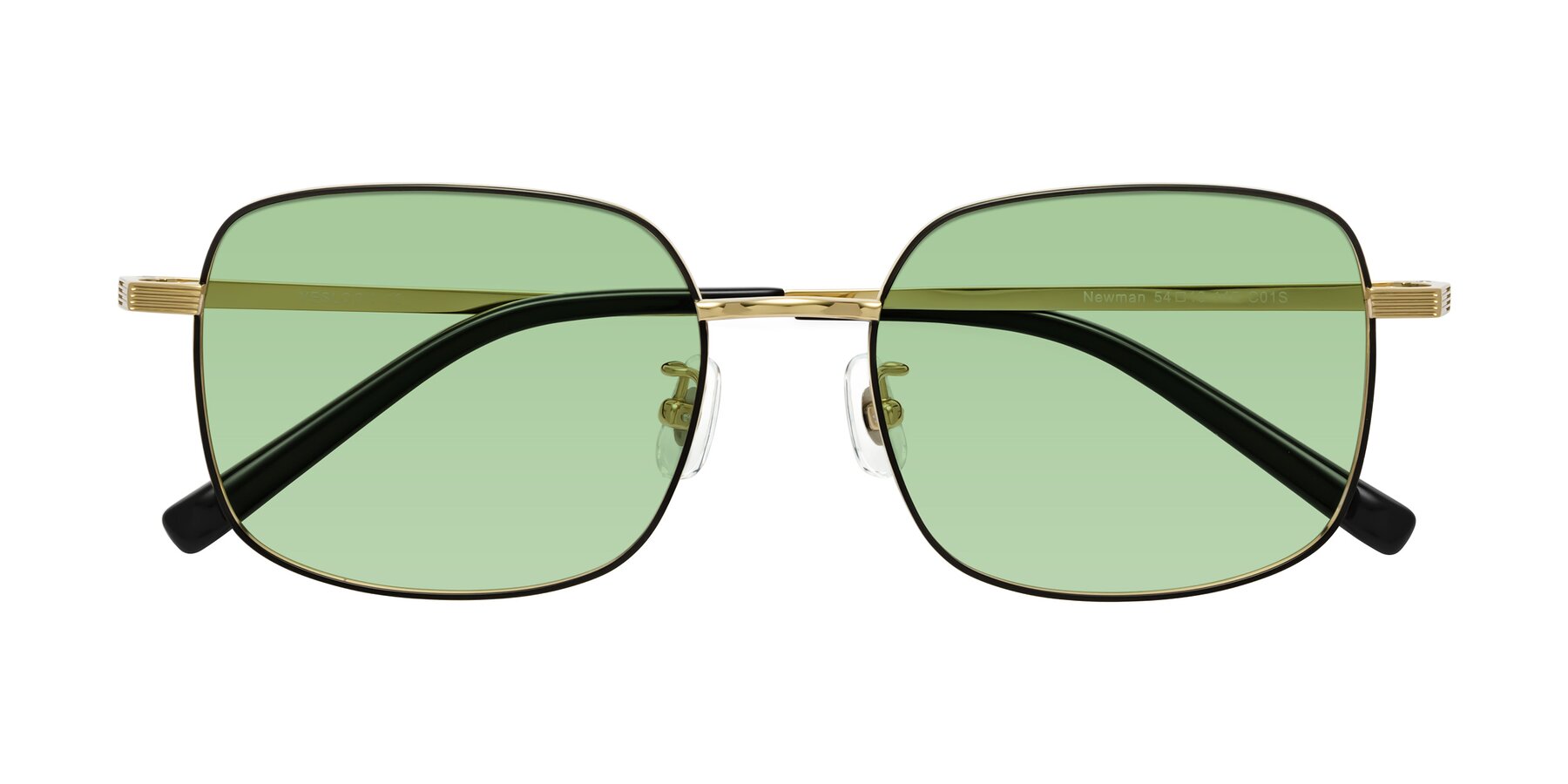 Folded Front of Newman in Black-Gold with Medium Green Tinted Lenses