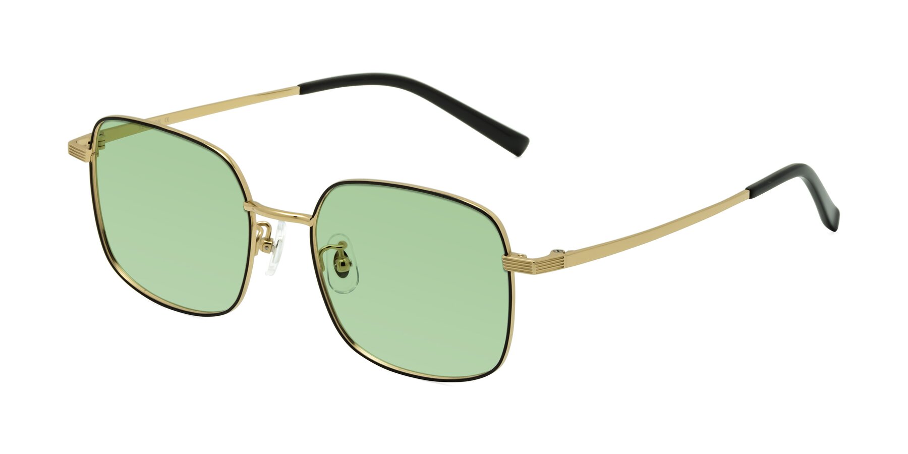 Angle of Newman in Black-Gold with Medium Green Tinted Lenses