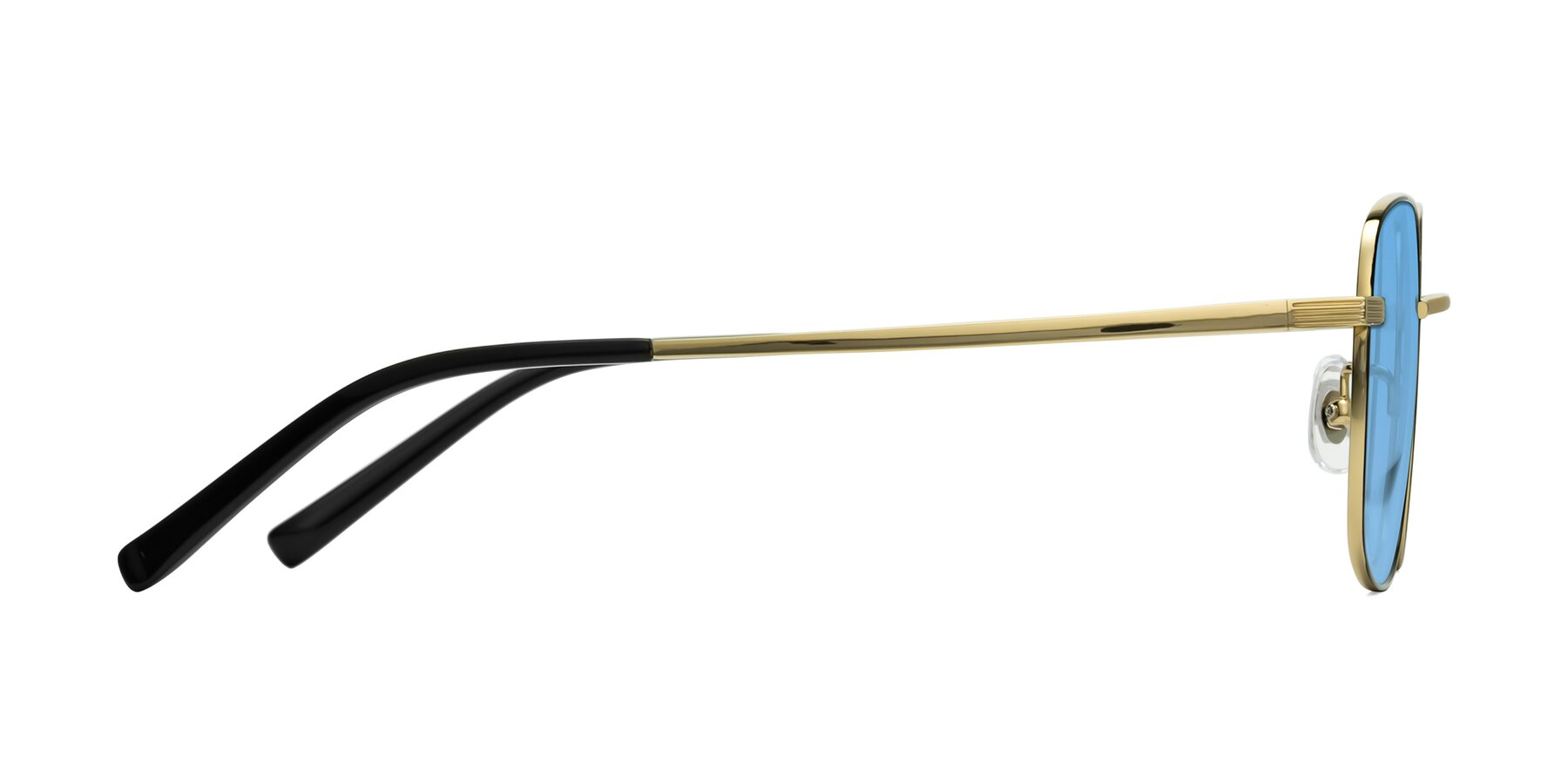 Side of Newman in Black-Gold with Medium Blue Tinted Lenses