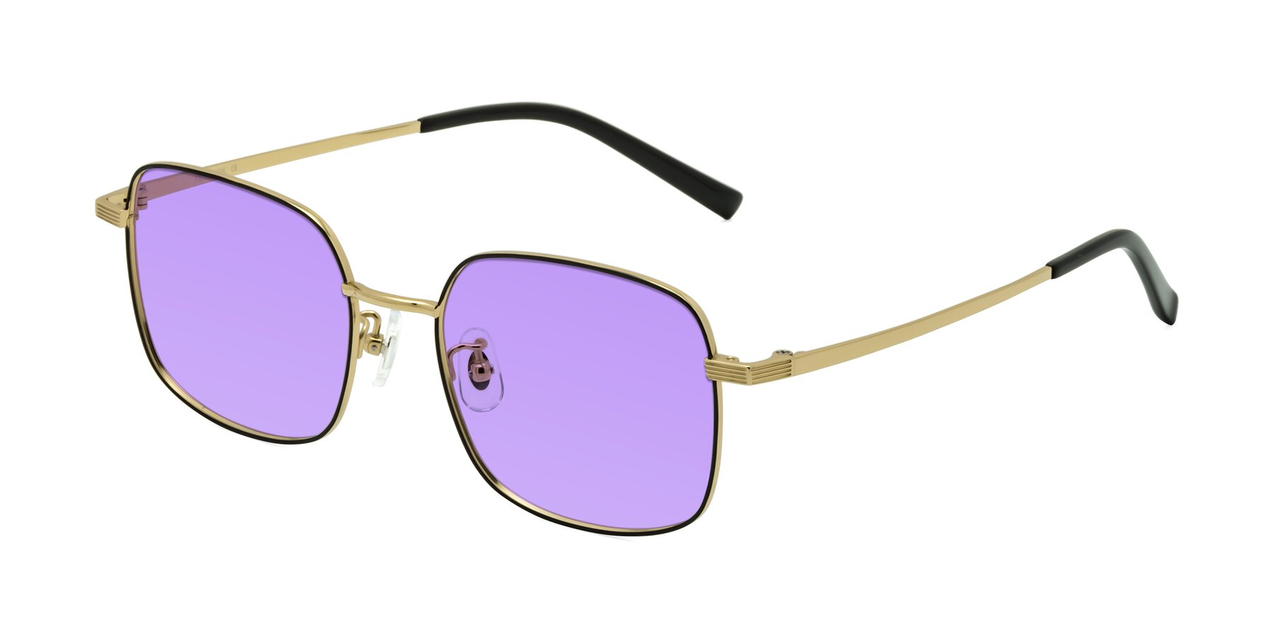 Angle of Newman in Black-Gold with Medium Purple Tinted Lenses