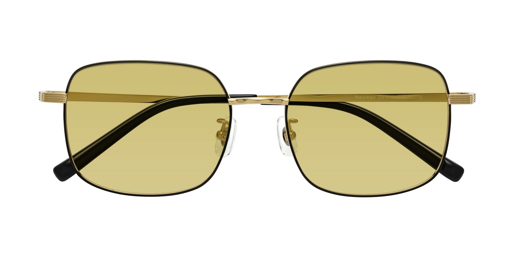 Folded Front of Newman in Black-Gold with Medium Champagne Tinted Lenses