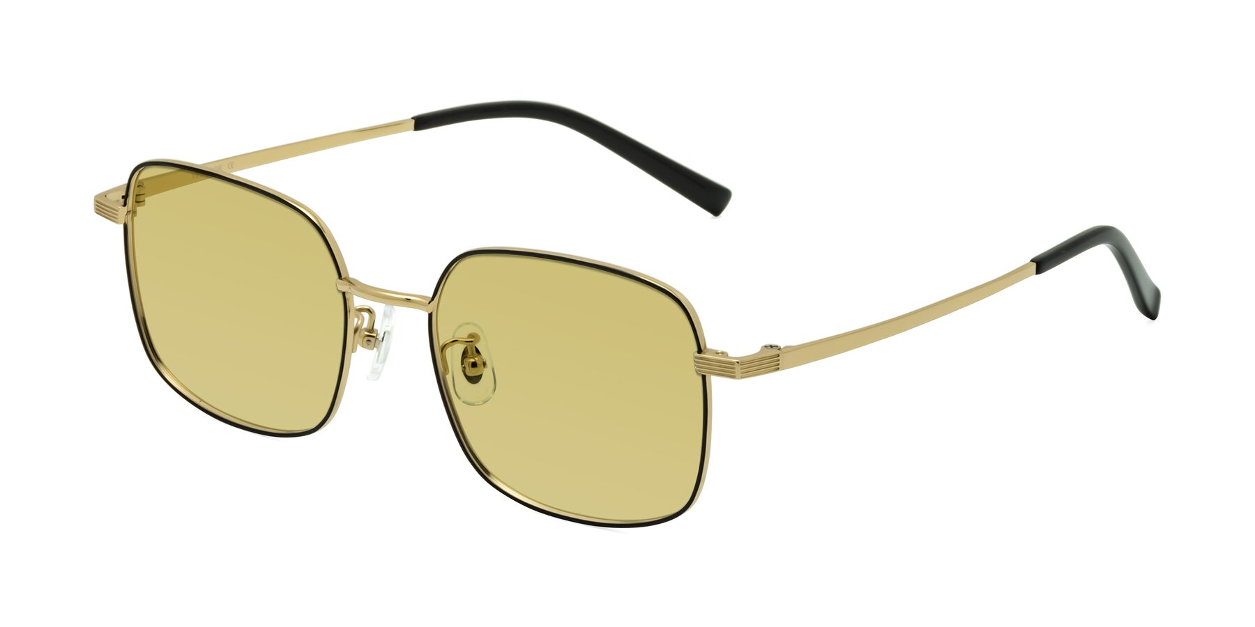 Angle of Newman in Black-Gold with Medium Champagne Tinted Lenses