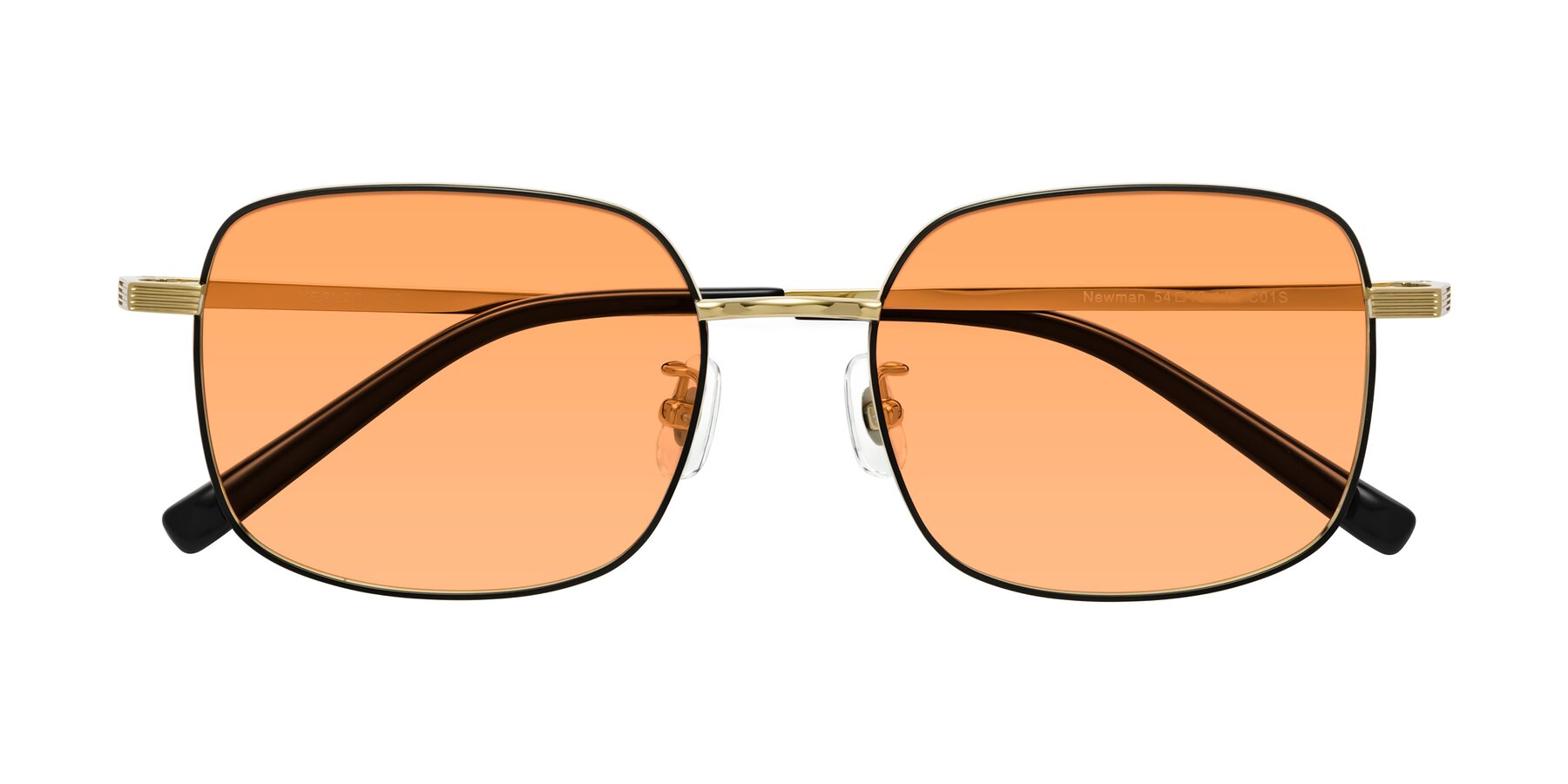 Folded Front of Newman in Black-Gold with Medium Orange Tinted Lenses