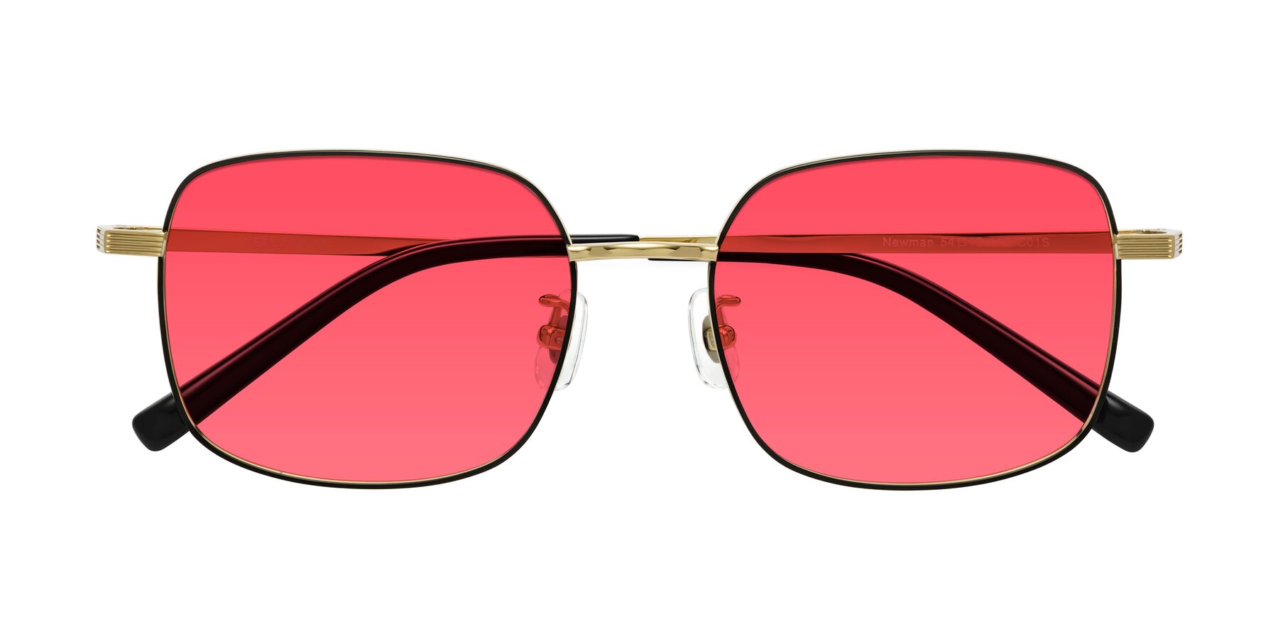 Folded Front of Newman in Black-Gold with Red Tinted Lenses