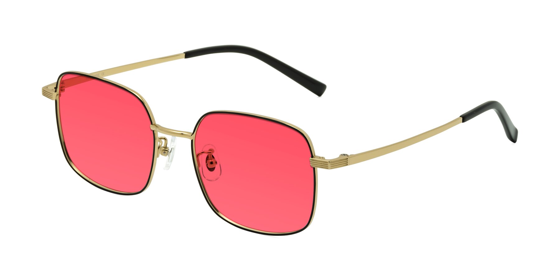 Angle of Newman in Black-Gold with Red Tinted Lenses