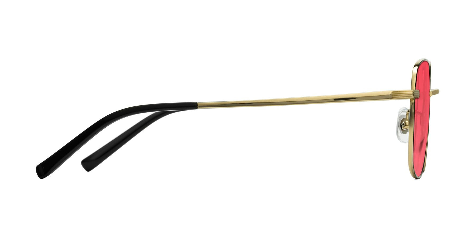 Side of Newman in Black-Gold with Red Tinted Lenses