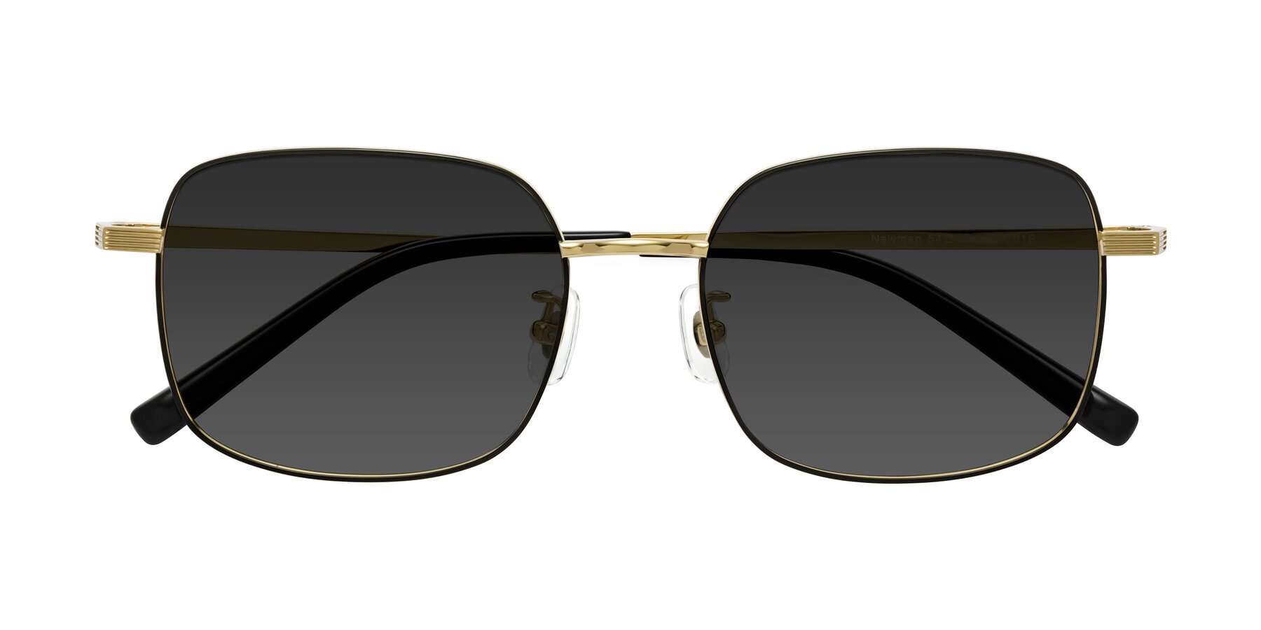 Folded Front of Newman in Black-Gold with Gray Tinted Lenses