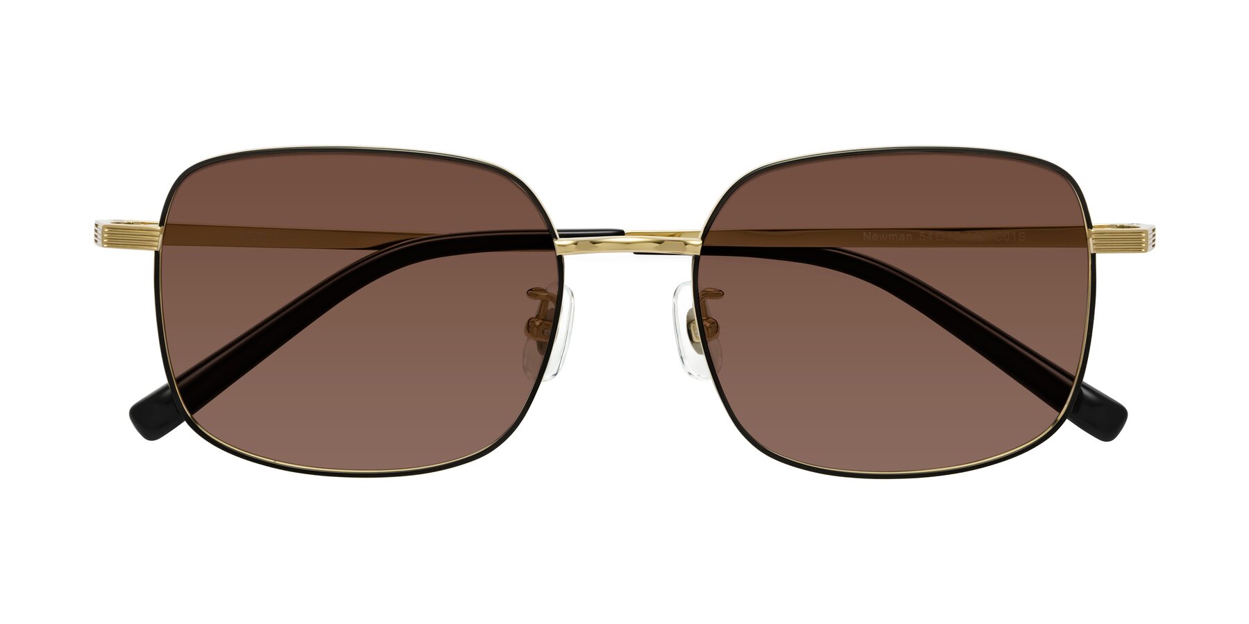 Folded Front of Newman in Black-Gold with Brown Tinted Lenses
