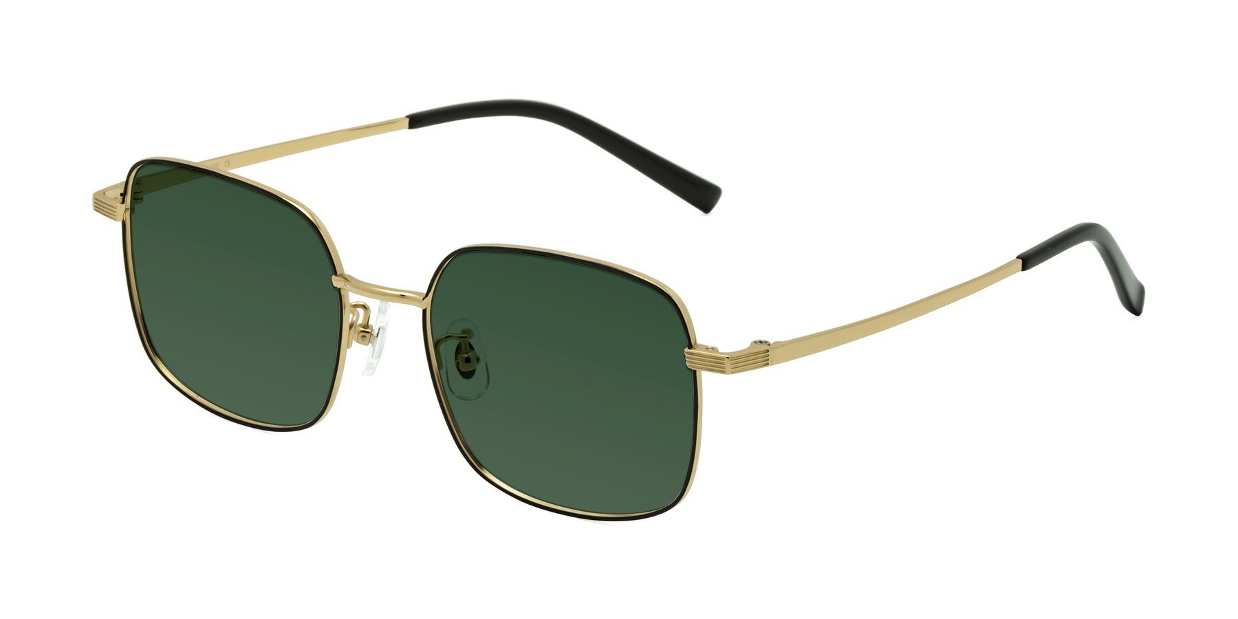 Angle of Newman in Black-Gold with Green Tinted Lenses