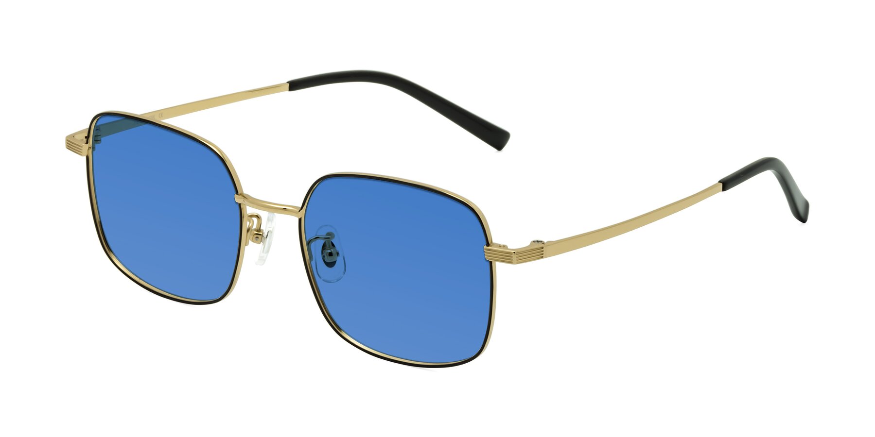 Angle of Newman in Black-Gold with Blue Tinted Lenses
