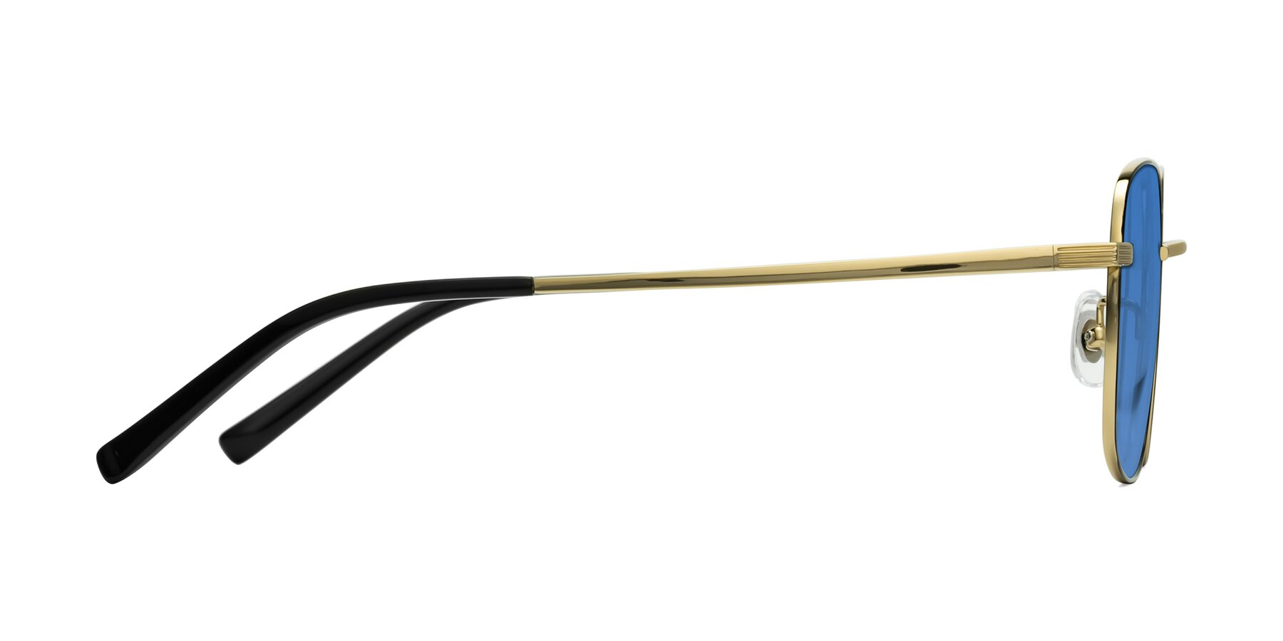 Side of Newman in Black-Gold with Blue Tinted Lenses