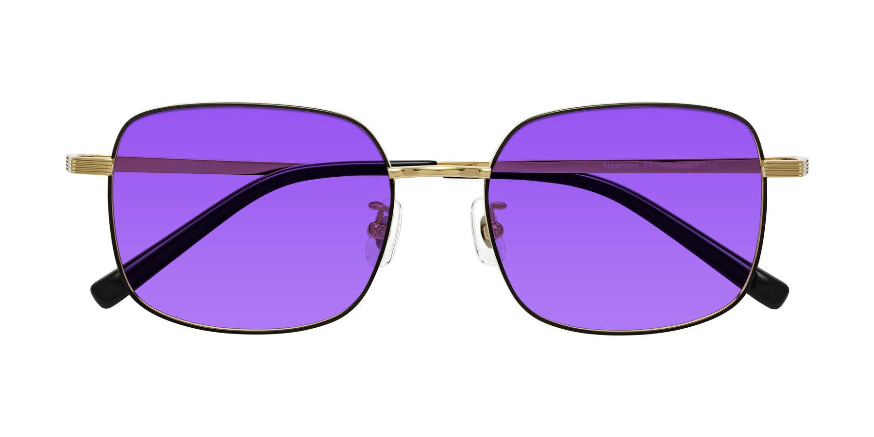 Folded Front of Newman in Black-Gold with Purple Tinted Lenses