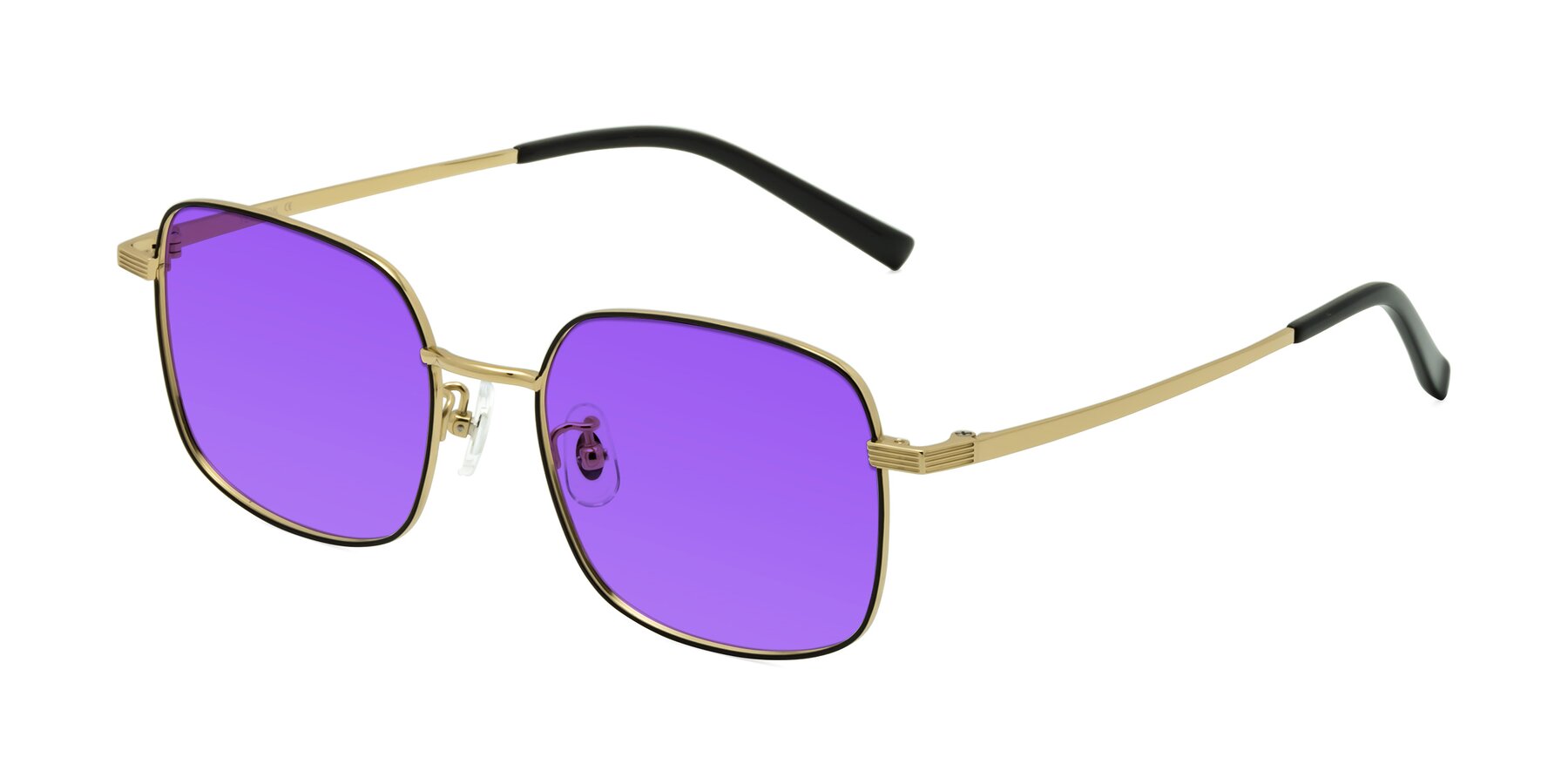 Angle of Newman in Black-Gold with Purple Tinted Lenses
