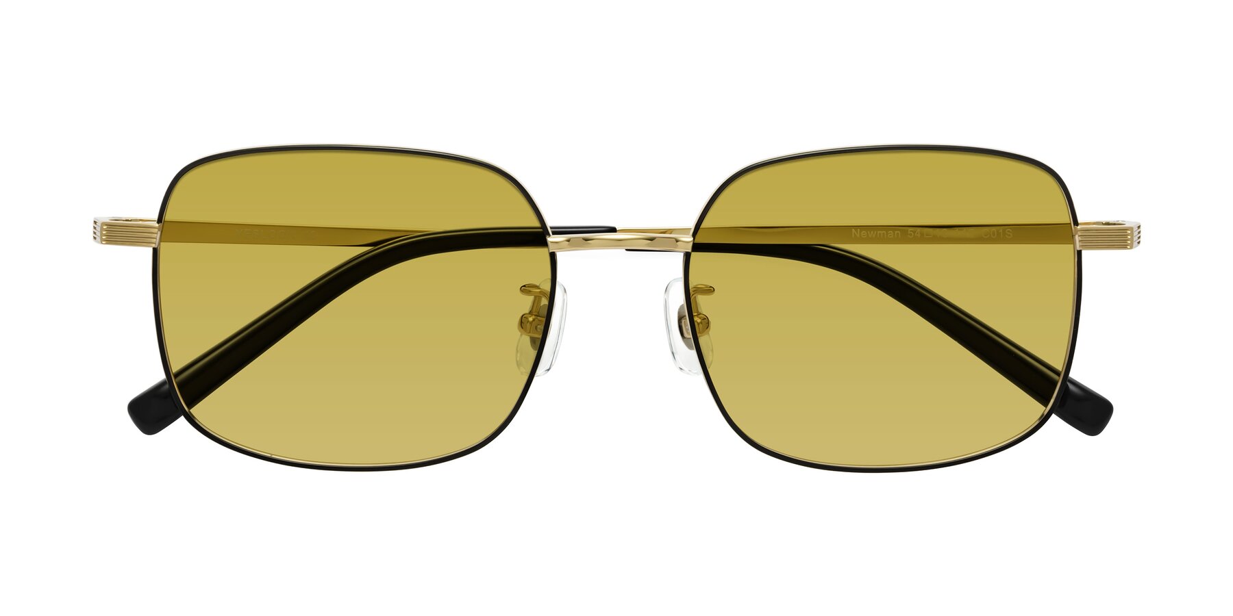Folded Front of Newman in Black-Gold with Champagne Tinted Lenses