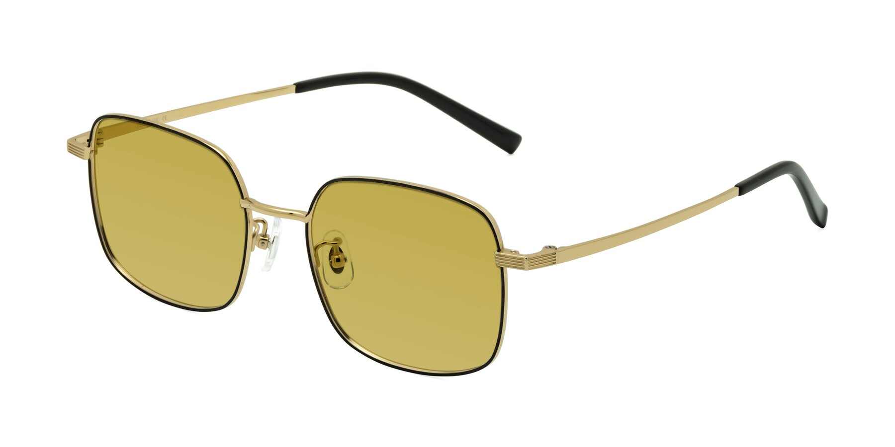 Angle of Newman in Black-Gold with Champagne Tinted Lenses