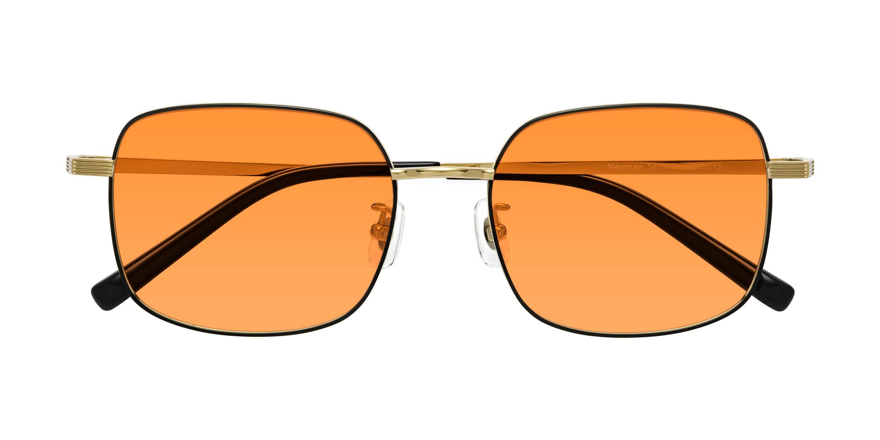 Folded Front of Newman in Black-Gold with Orange Tinted Lenses