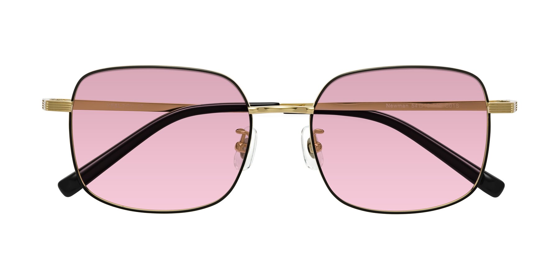 Folded Front of Newman in Black-Gold with Light Wine Tinted Lenses