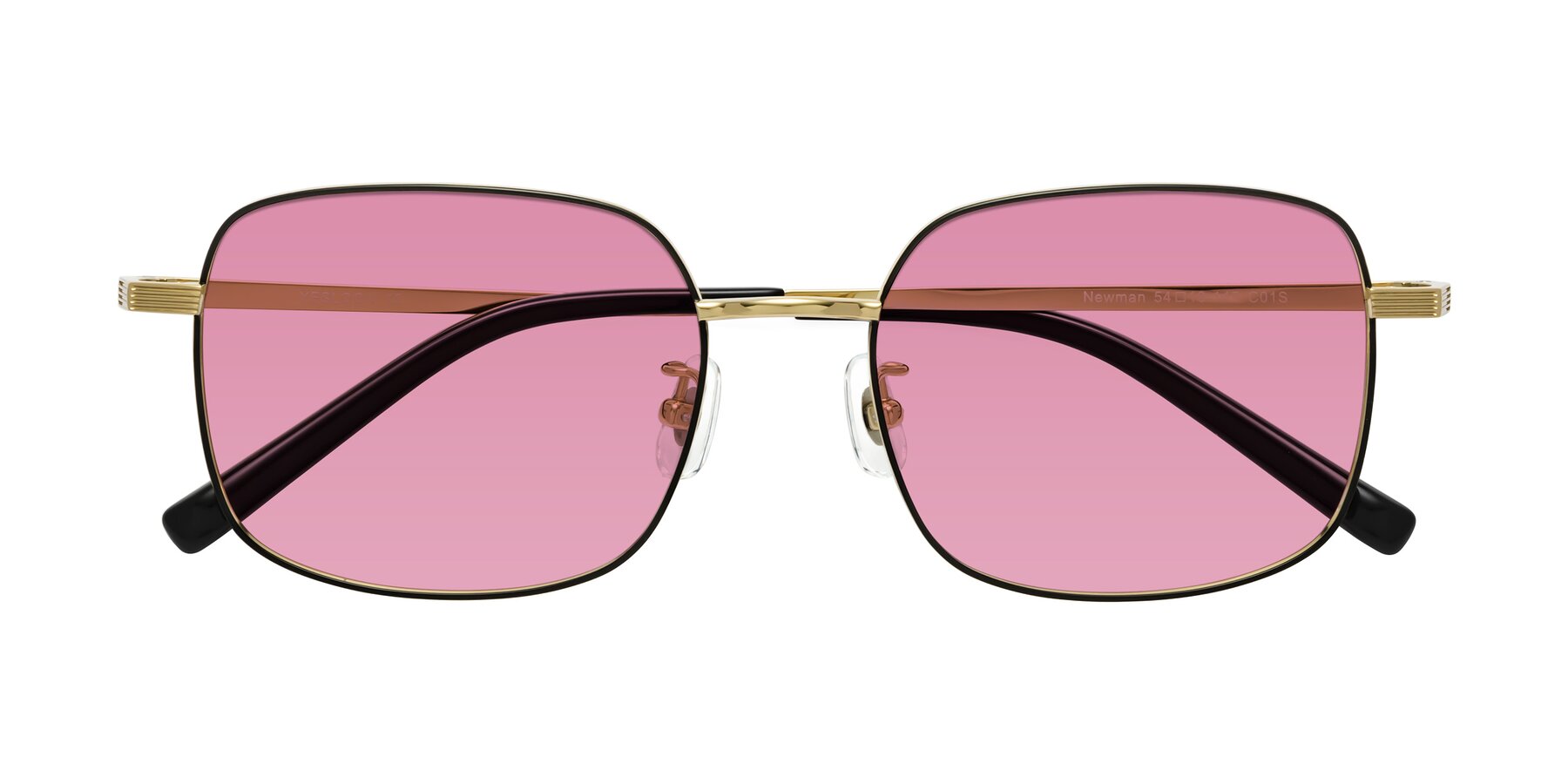 Folded Front of Newman in Black-Gold with Medium Wine Tinted Lenses