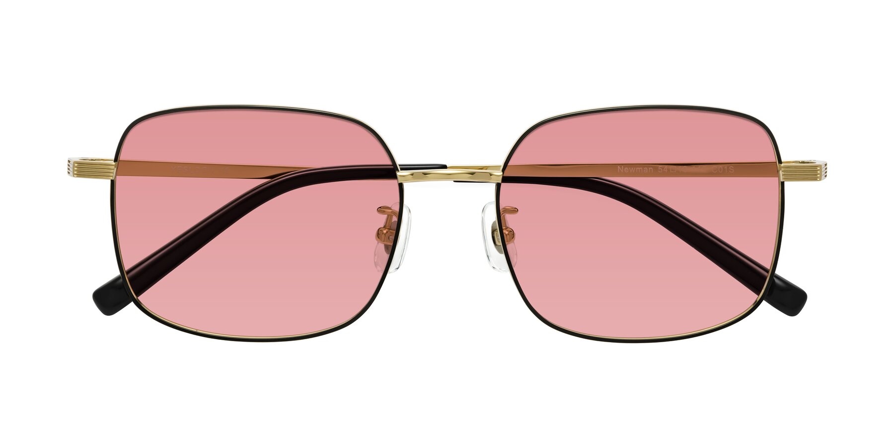 Folded Front of Newman in Black-Gold with Medium Garnet Tinted Lenses