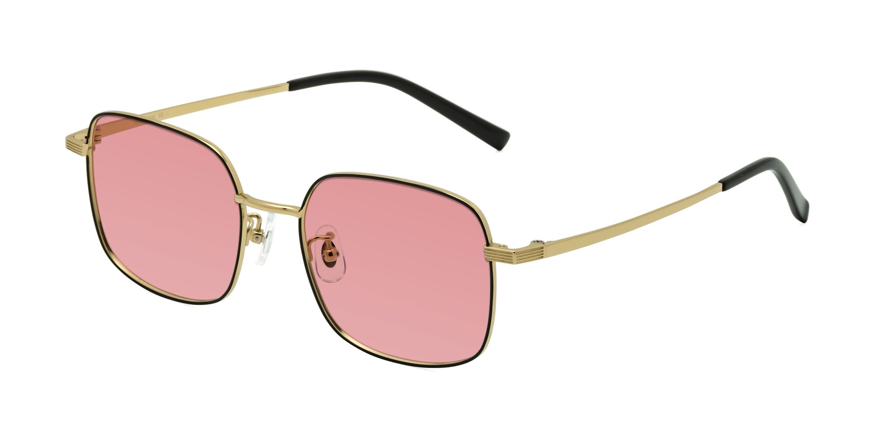 Angle of Newman in Black-Gold with Medium Garnet Tinted Lenses