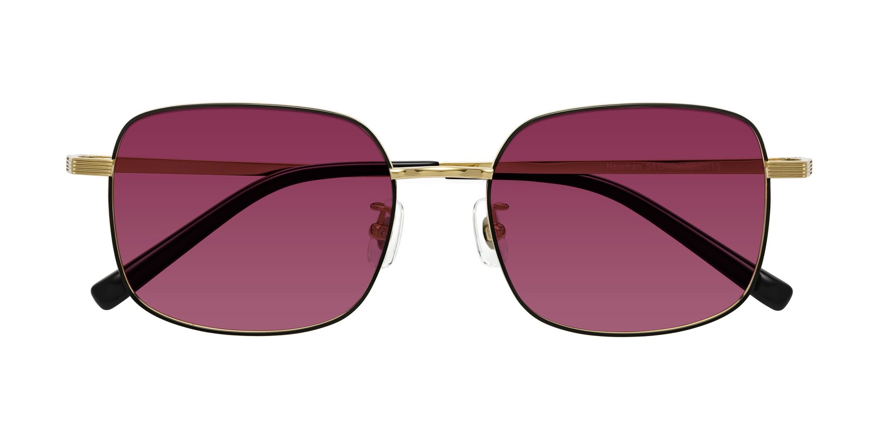 Folded Front of Newman in Black-Gold with Wine Tinted Lenses
