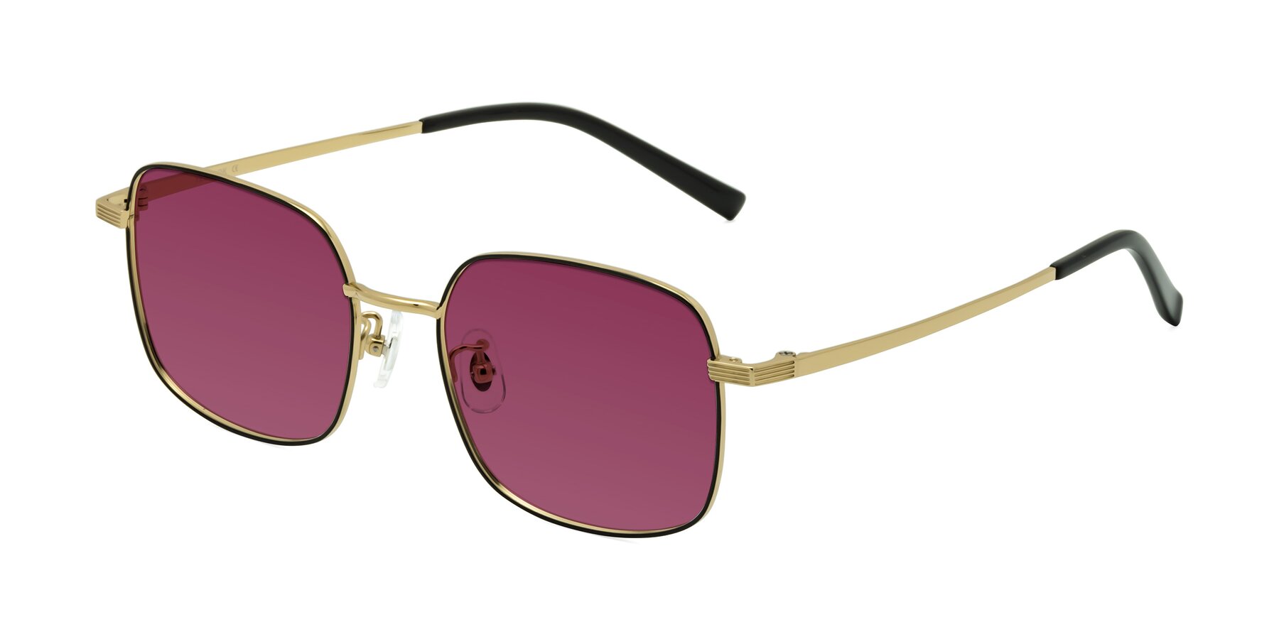 Angle of Newman in Black-Gold with Wine Tinted Lenses