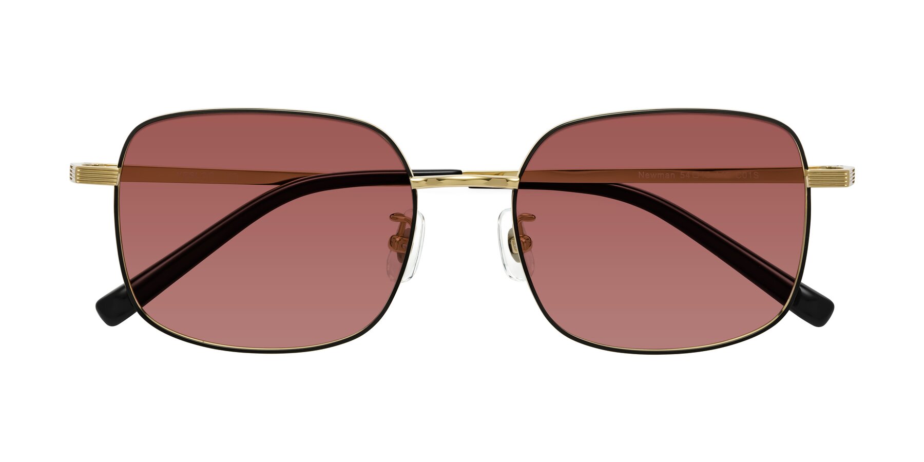 Folded Front of Newman in Black-Gold with Garnet Tinted Lenses
