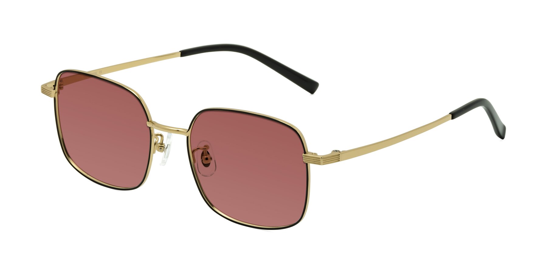 Angle of Newman in Black-Gold with Garnet Tinted Lenses