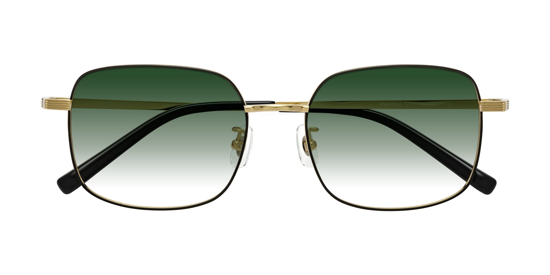 Folded Front of Newman in Black-Gold with Green Gradient Lenses