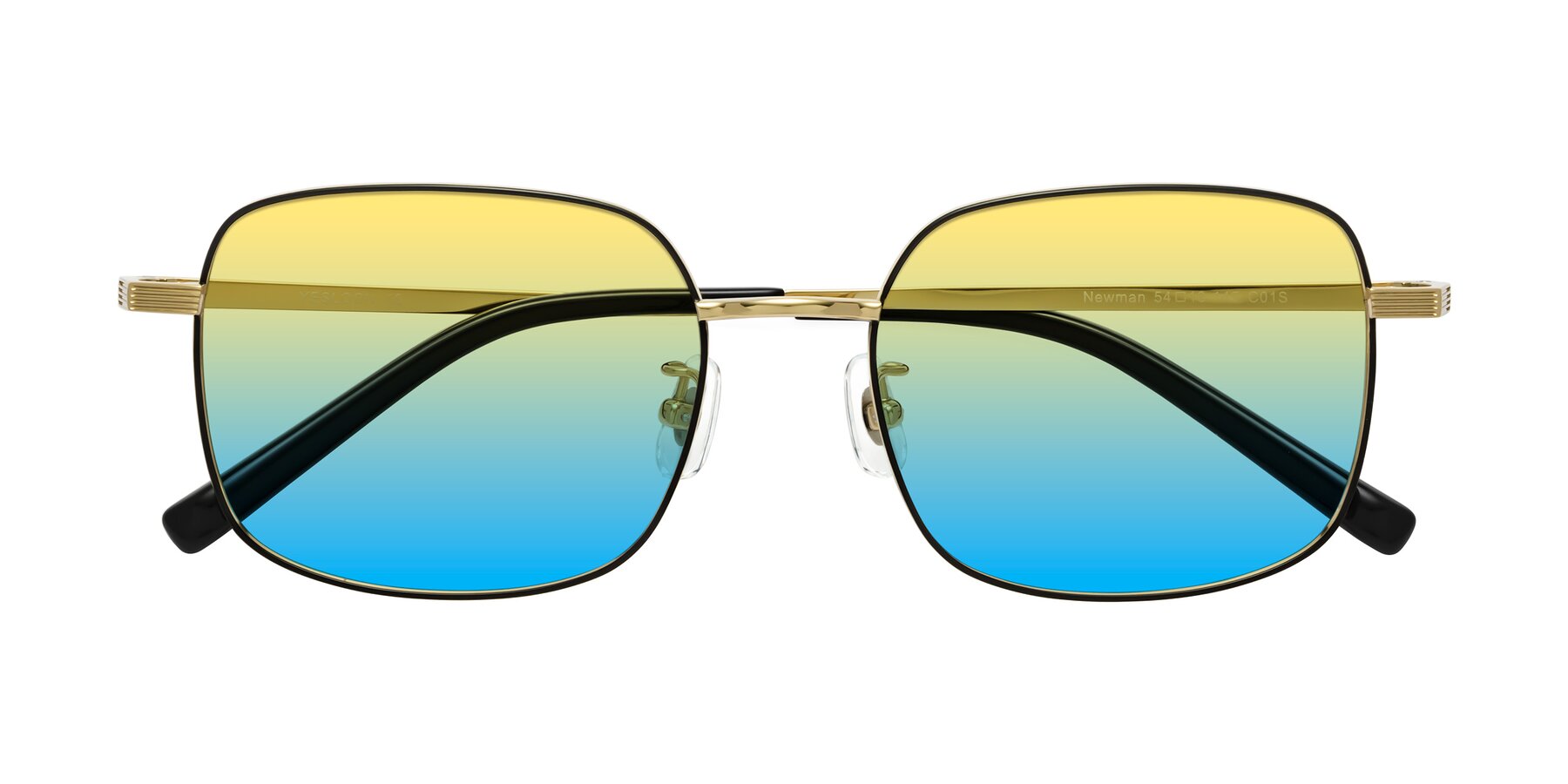 Folded Front of Newman in Black-Gold with Yellow / Blue Gradient Lenses