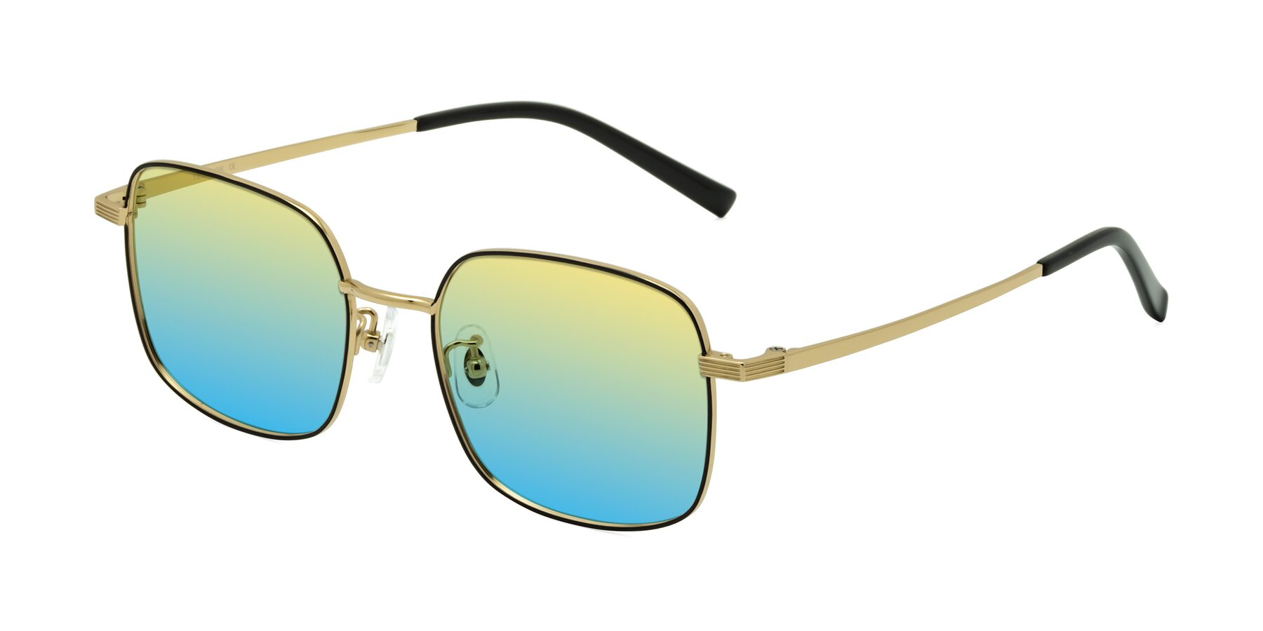 Angle of Newman in Black-Gold with Yellow / Blue Gradient Lenses