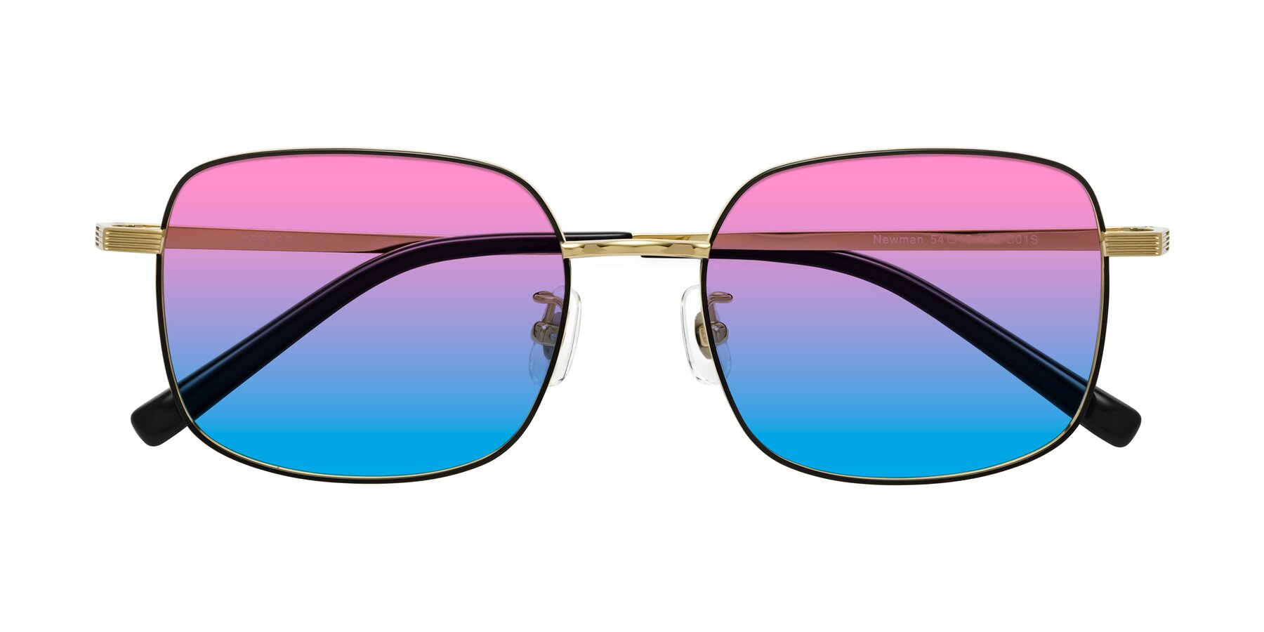 Folded Front of Newman in Black-Gold with Pink / Blue Gradient Lenses