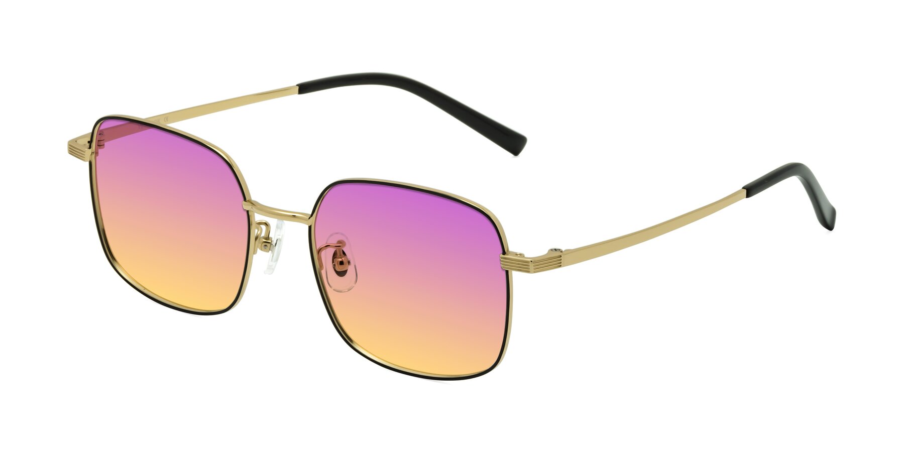 Angle of Newman in Black-Gold with Purple / Yellow Gradient Lenses