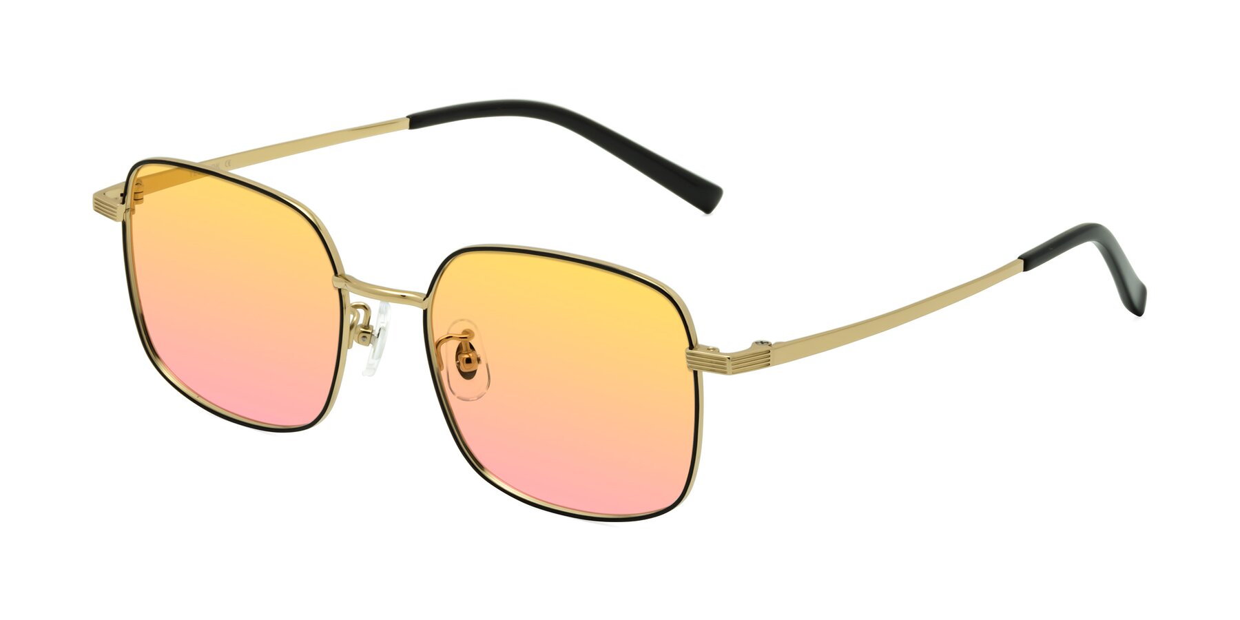 Angle of Newman in Black-Gold with Yellow / Pink Gradient Lenses
