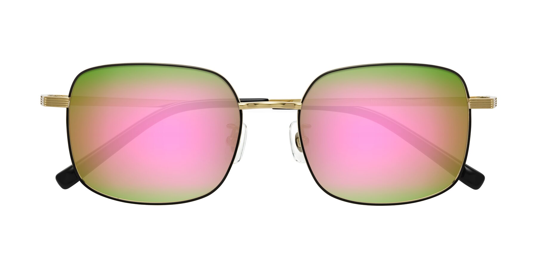 Folded Front of Newman in Black-Gold with Pink Mirrored Lenses