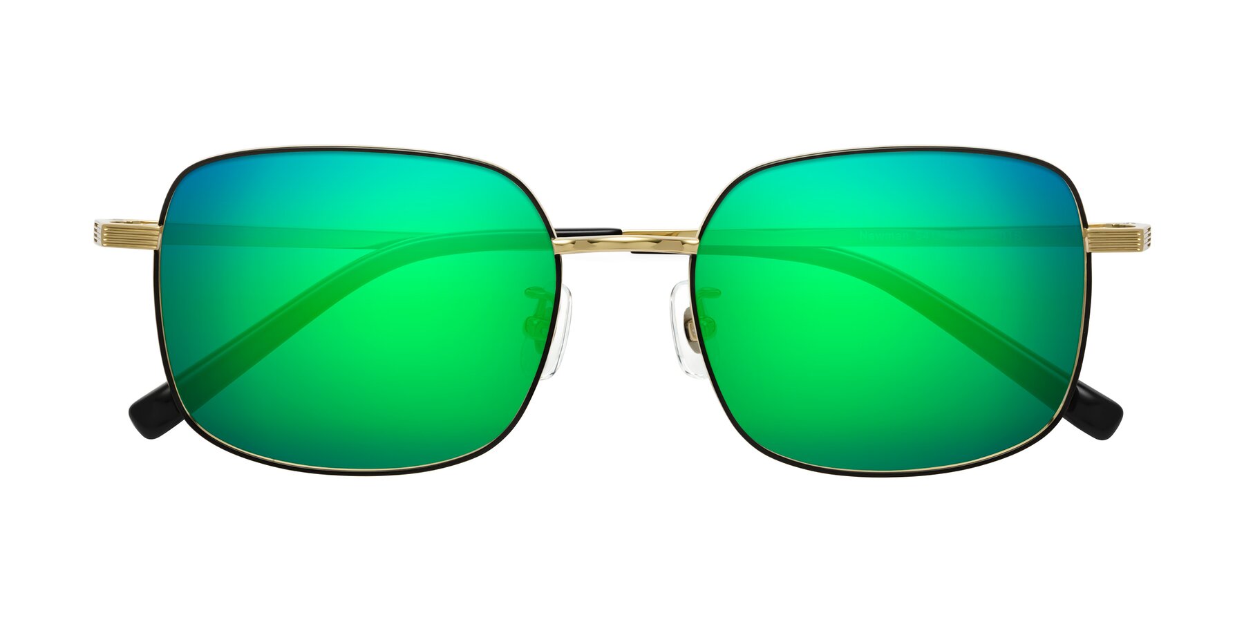 Folded Front of Newman in Black-Gold with Green Mirrored Lenses