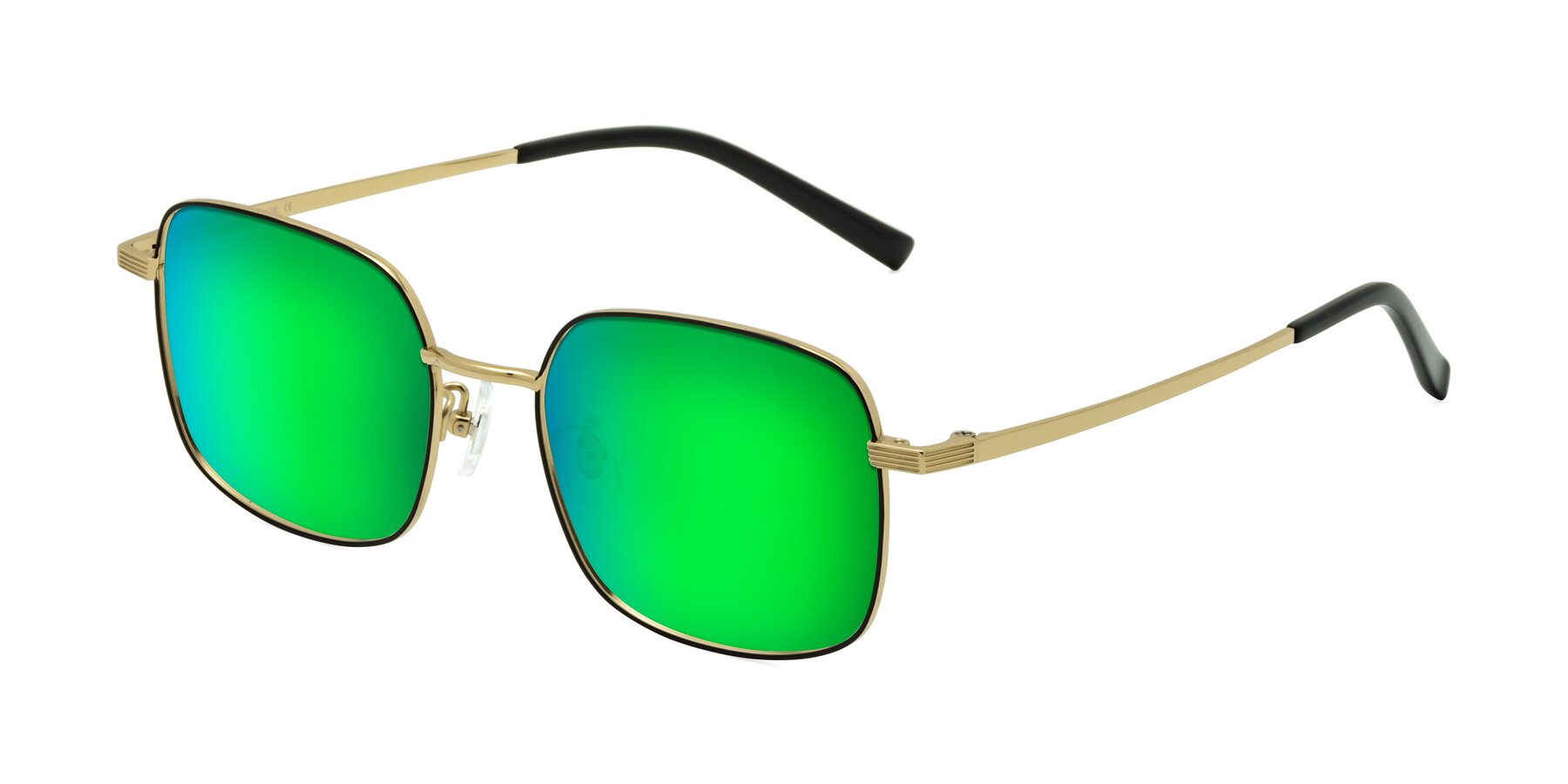 Angle of Newman in Black-Gold with Green Mirrored Lenses
