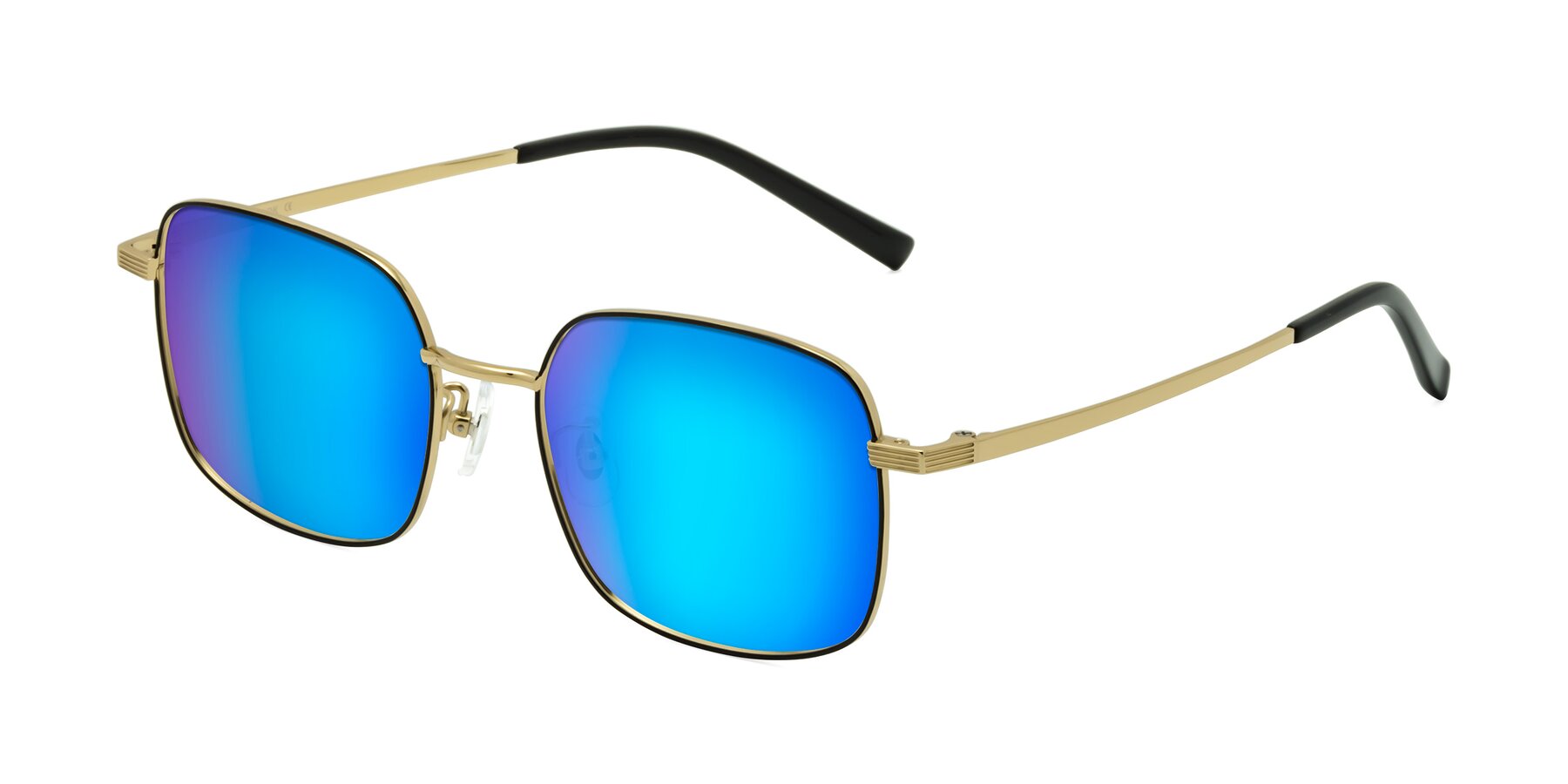 Angle of Newman in Black-Gold with Blue Mirrored Lenses