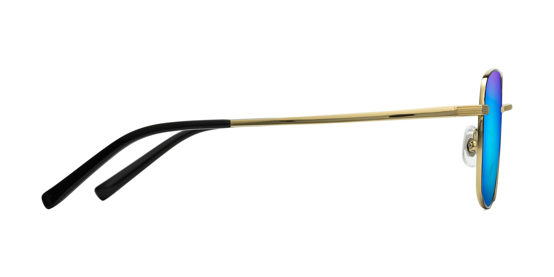 Side of Newman in Black-Gold with Blue Mirrored Lenses