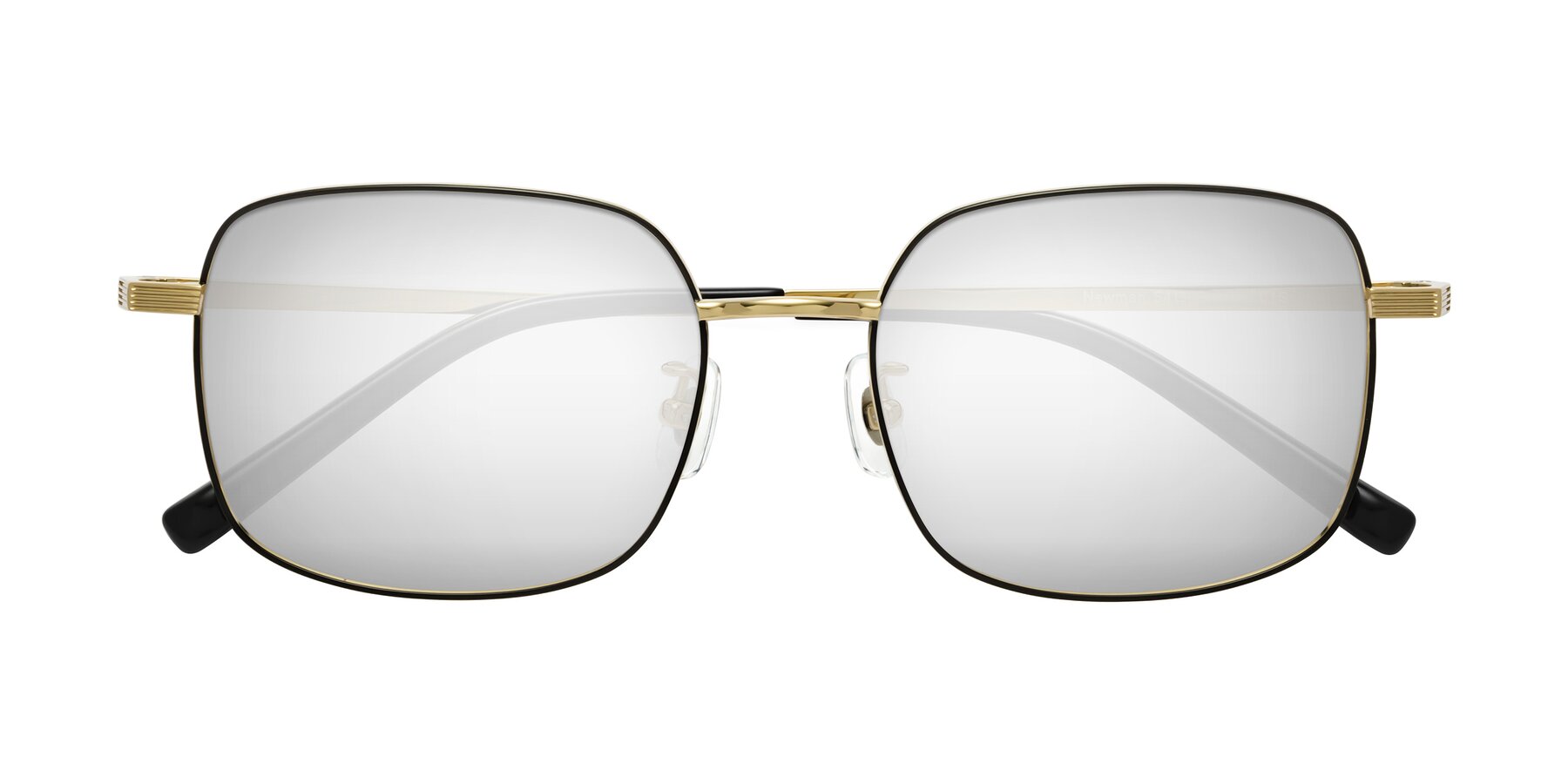Folded Front of Newman in Black-Gold with Silver Mirrored Lenses