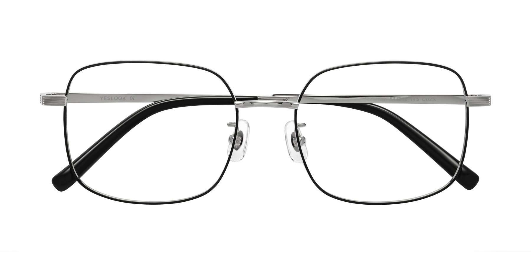 Folded Front of Newman in Black-Silver with Clear Eyeglass Lenses