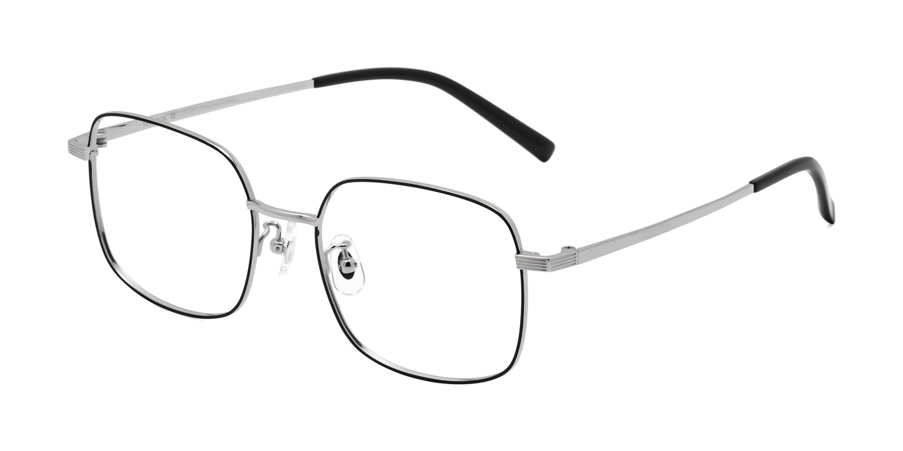 Angle of Newman in Black-Silver with Clear Eyeglass Lenses