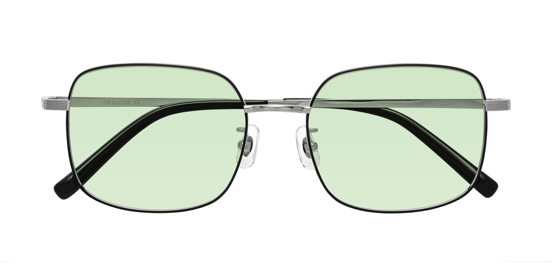 Folded Front of Newman in Black-Silver with Light Green Tinted Lenses