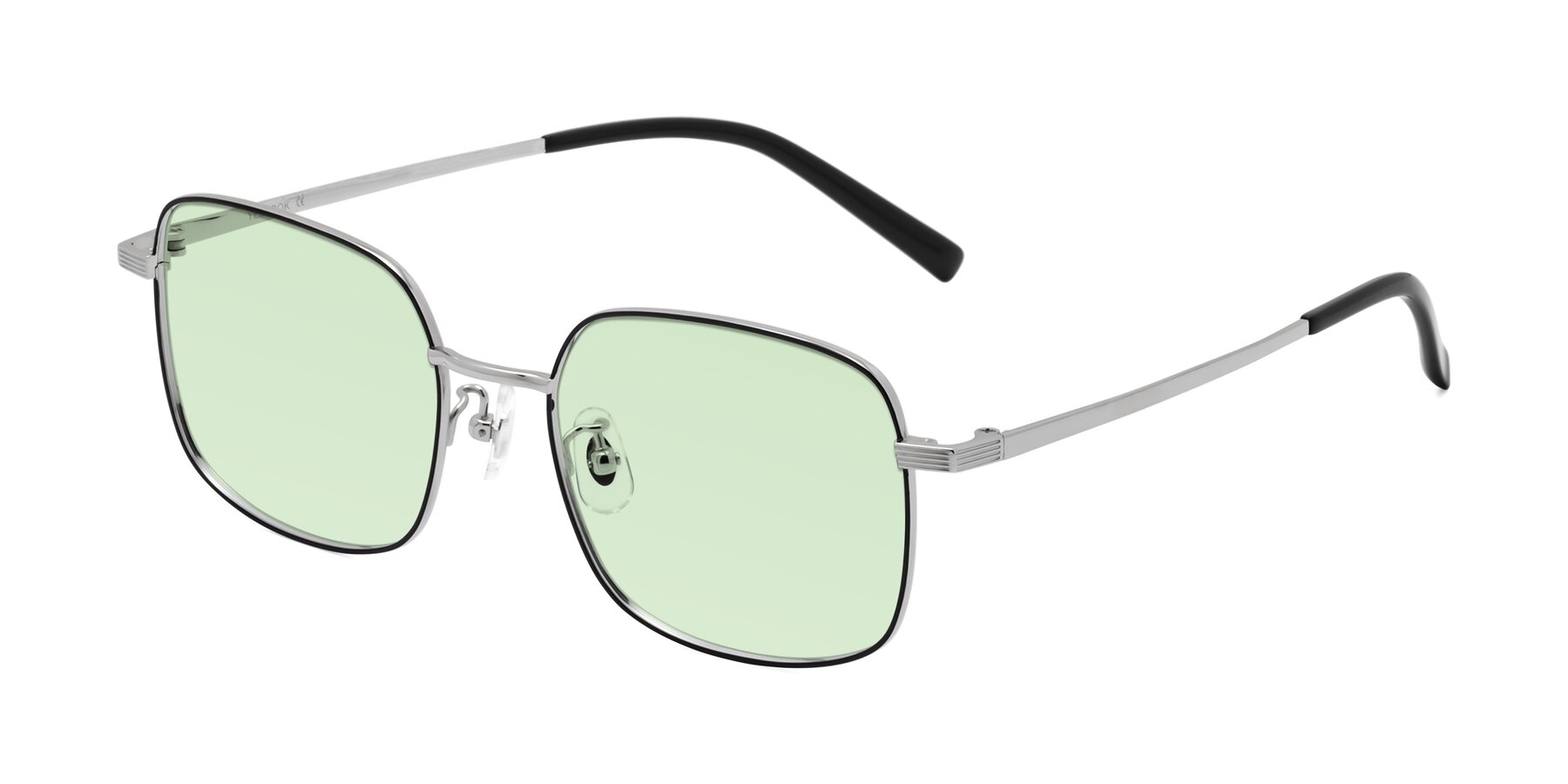 Angle of Newman in Black-Silver with Light Green Tinted Lenses