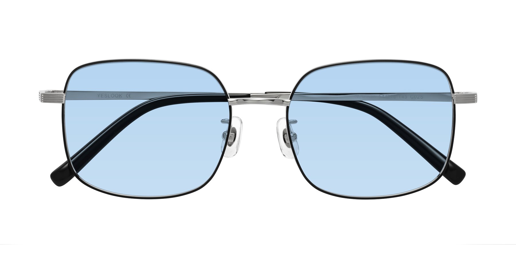 Folded Front of Newman in Black-Silver with Light Blue Tinted Lenses